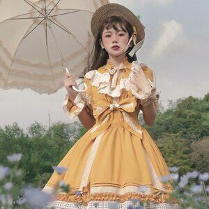 Mustard Color Sweet Lolita Dress with Matching Accessories